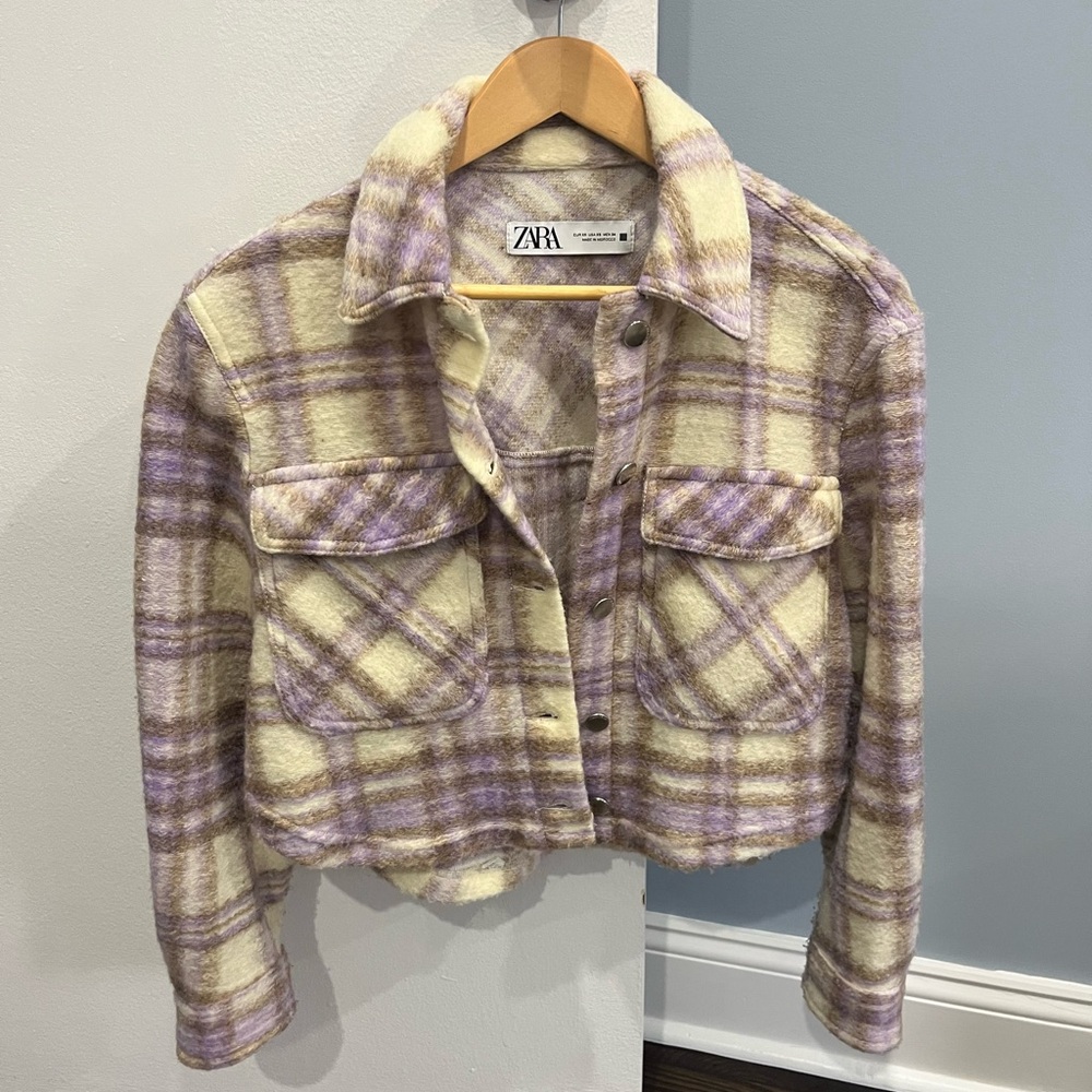 Zara Checkered Coat in Lavender and Beige